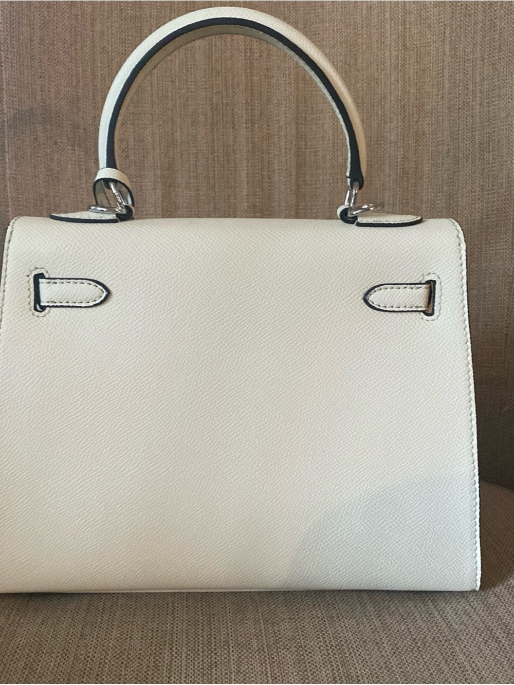 25cm pale mint Structured Top Handle Leather Bag with Silver Hardware k25 - Picture 3 of 5